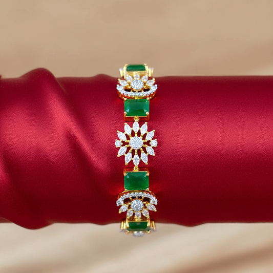 AD CZ Adjustable Green Bracelet with 2 Tone Plating ADBT21004 By Enava