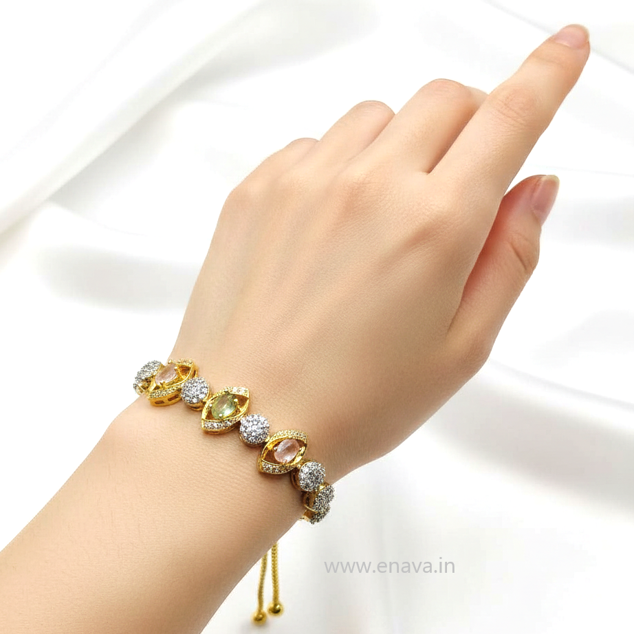 AD CZ Adjustable Multicolor Bracelet with 2 Tone Plating ADBT21007 By Enava