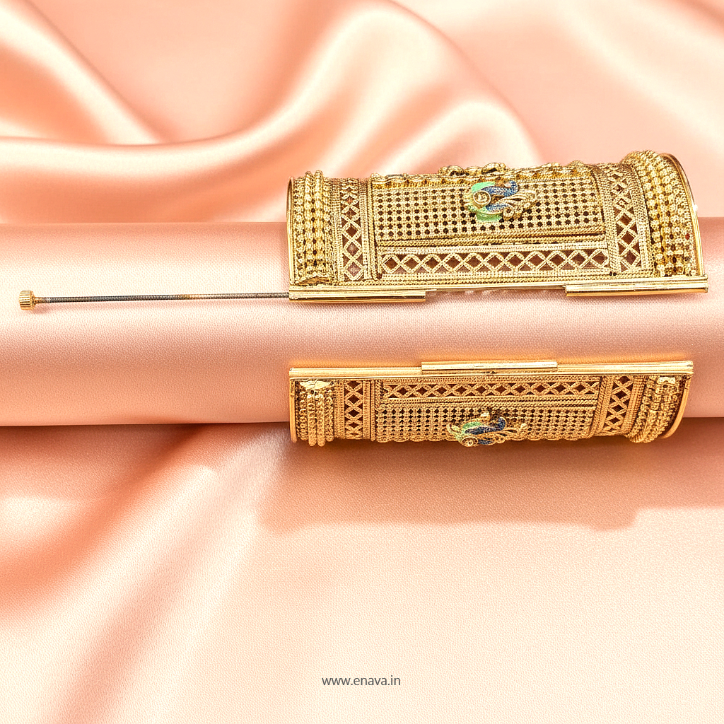 Rajwadi Peacock Stonework Kada Bangles by Enava