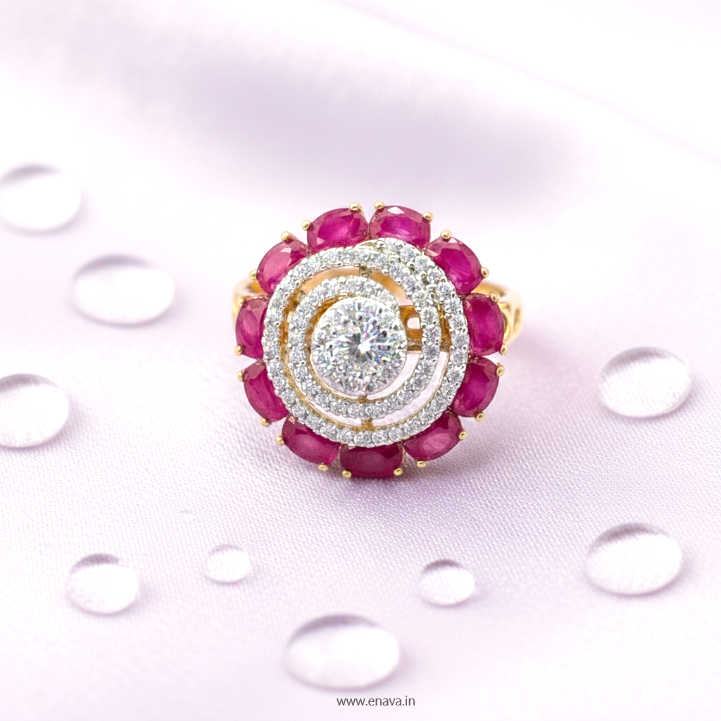 AD CZ Adjustable Finger Ring Ruby Pink Stone Gold Plating by Enava Ring Enava Jewels.