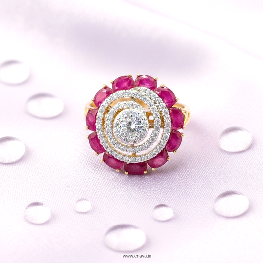AD CZ Adjustable Finger Ring Ruby Pink Stone Gold Plating by Enava Ring Enava Jewels.