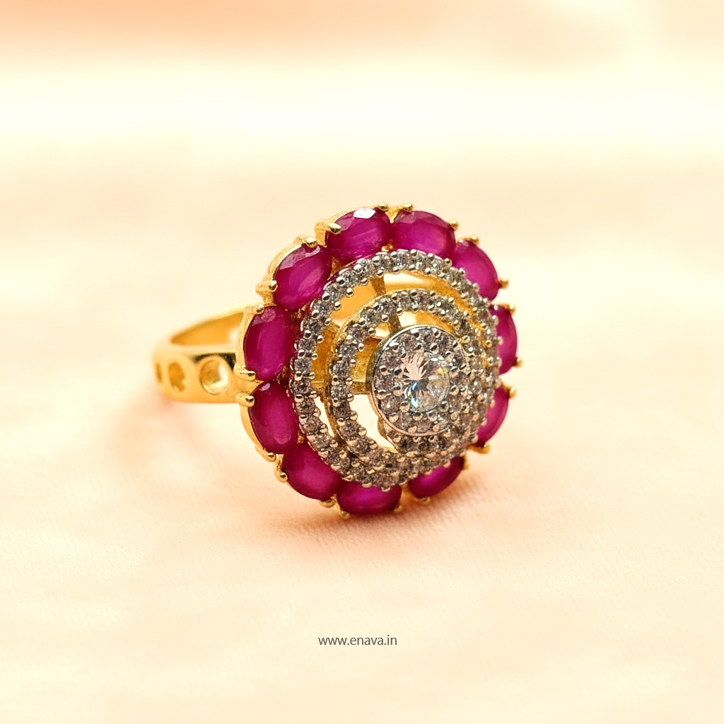 AD CZ Adjustable Finger Ring Ruby Pink Stone Gold Plating by Enava Ring Enava Jewels.