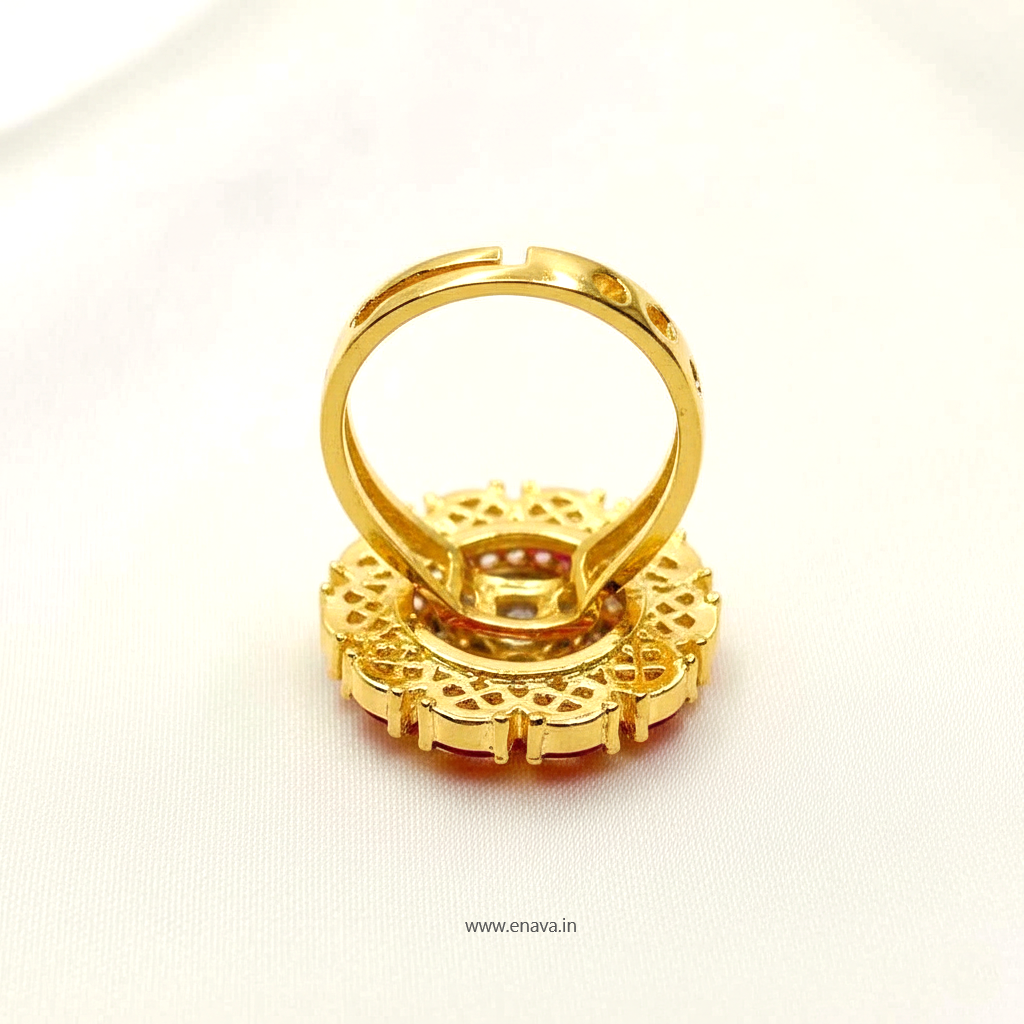 AD CZ Adjustable Finger Ring Ruby Pink Stone Gold Plating by Enava Ring Enava Jewels.