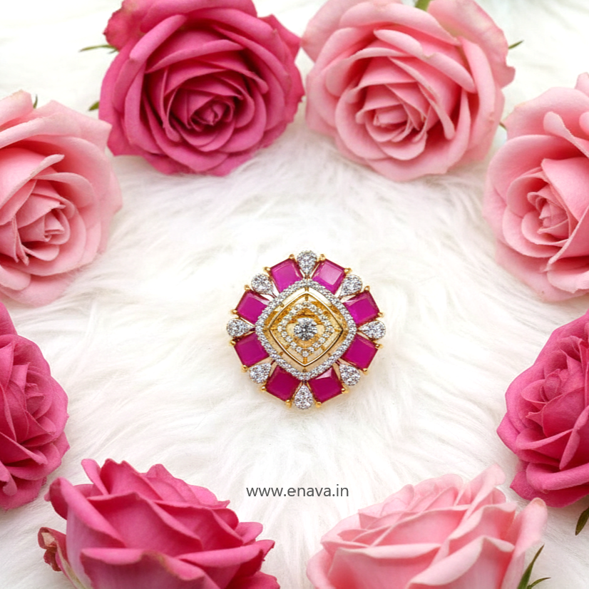AD CZ Adjustable Finger Ring Ruby Pink Gold Plating by Enava Ring Enava Jewels.
