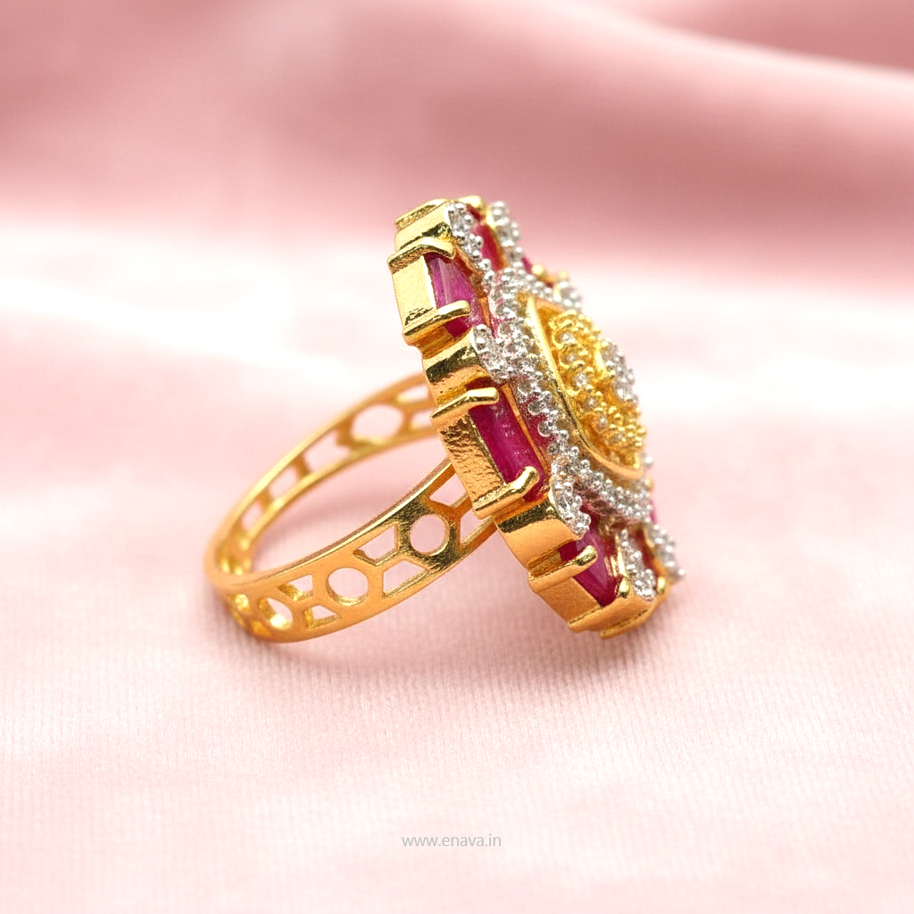 AD CZ Adjustable Finger Ring Ruby Pink Gold Plating by Enava Ring Enava Jewels.