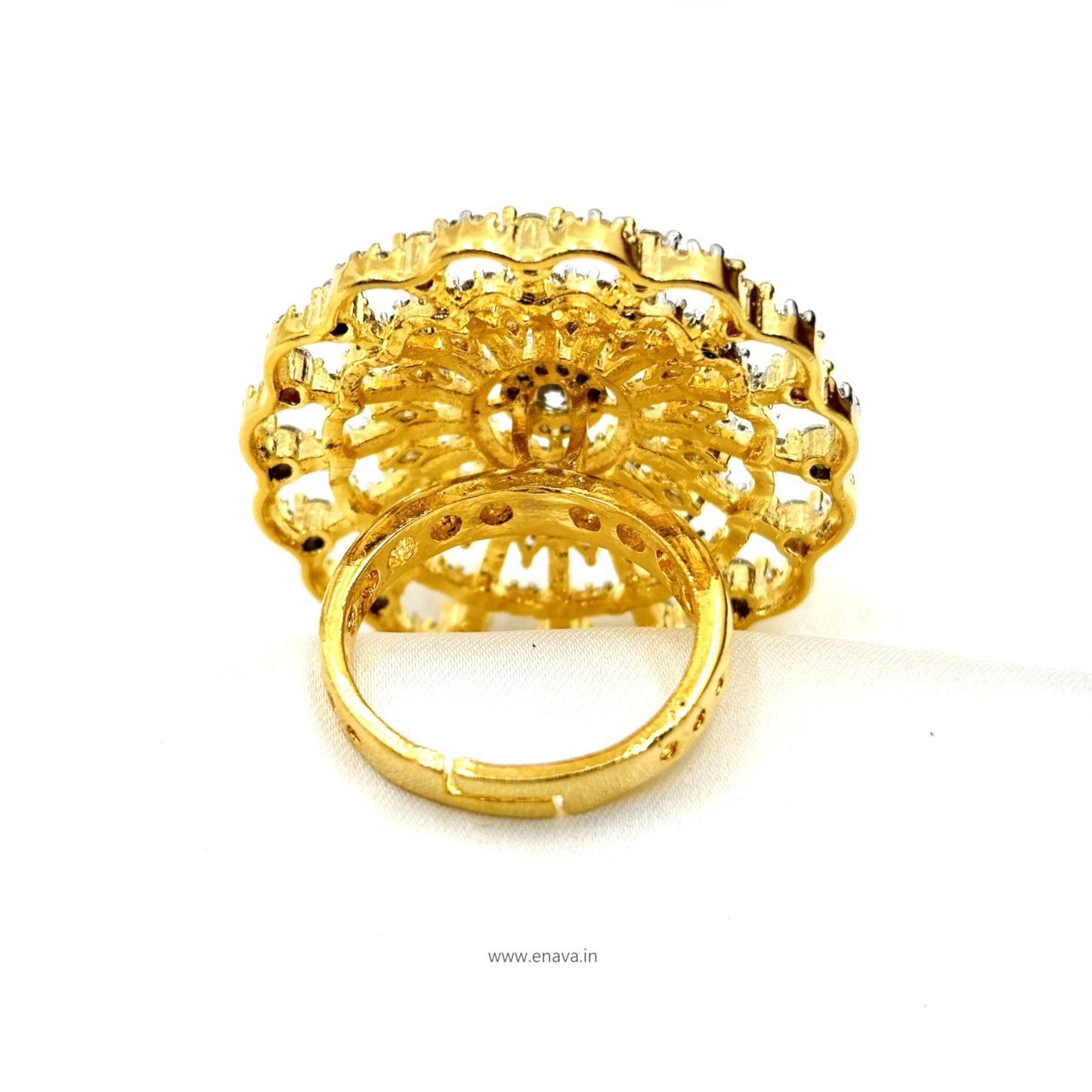 AD CZ Adjustable Finger Ring Stone 2 tone Plating by Enava Ring Enava Jewels.