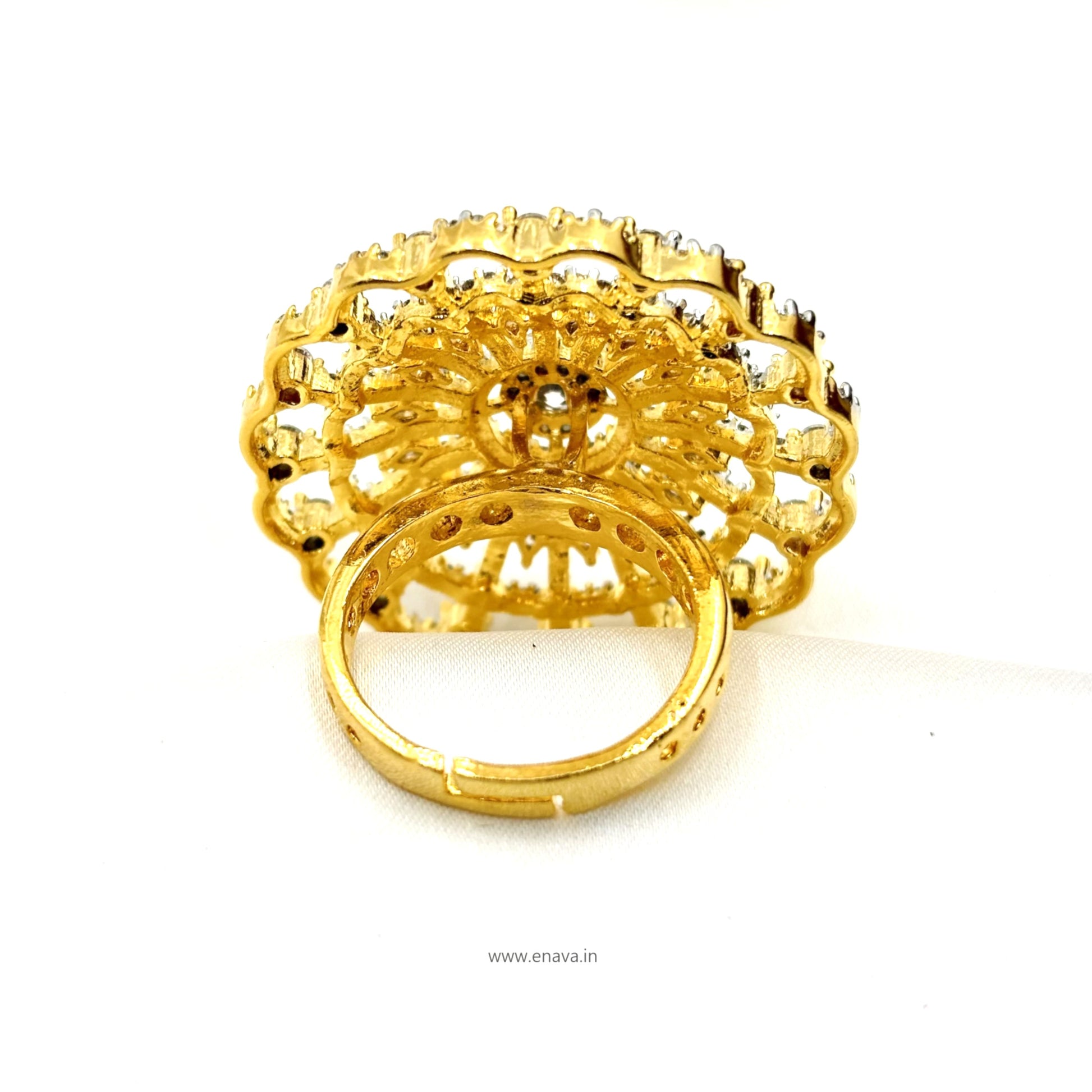 AD CZ Adjustable Finger Ring Stone 2 tone Plating by Enava Ring Enava Jewels.