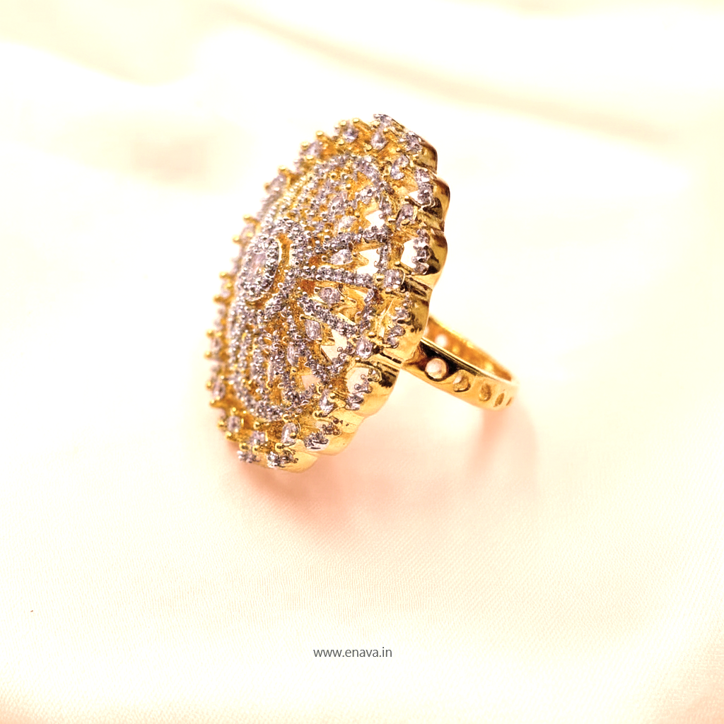 AD CZ Adjustable Finger Ring Stone 2 tone Plating by Enava Ring Enava Jewels.