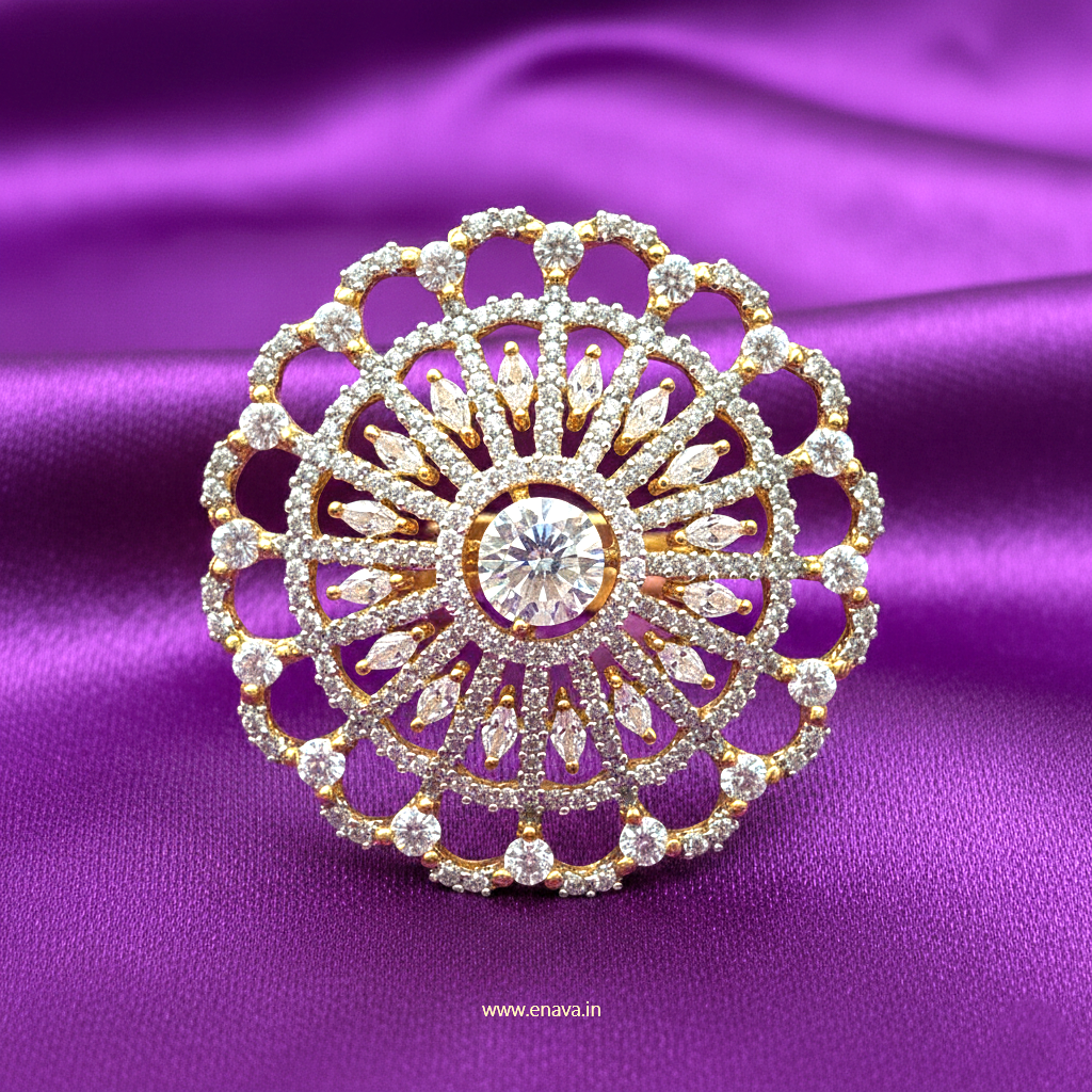 AD CZ Adjustable Finger Ring Stone 2 tone Plating by Enava Ring Enava Jewels.