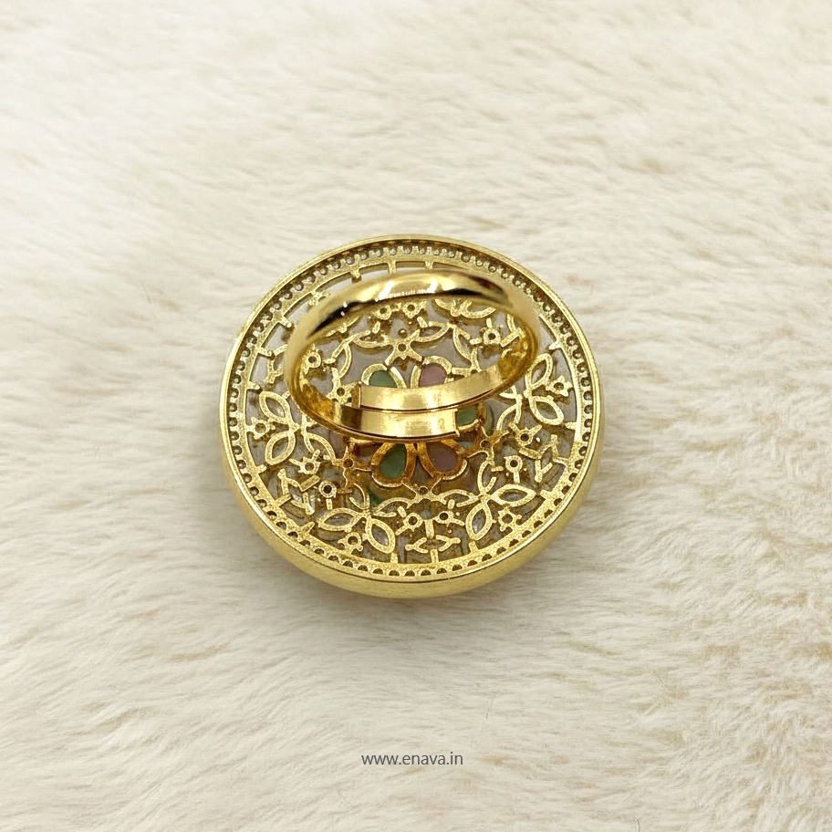 AD CZ Adjustable Finger Ring Round Golden Tone Rhodium Plating by Enava Ring Enava Jewels.