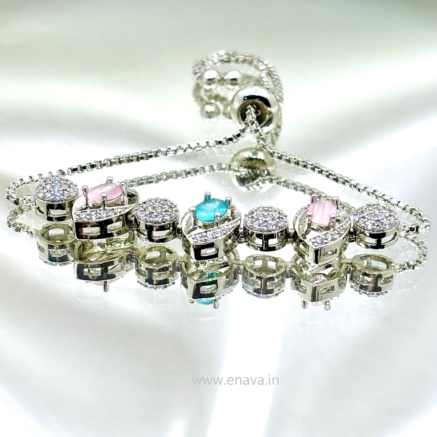 AD CZ Adjustable 2 Color Bracelet with Rhodium Plating ADBT21002 By Enava