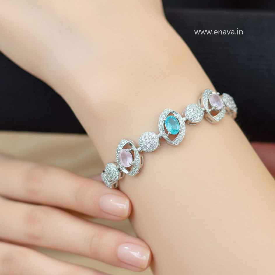AD CZ Adjustable 2 Color Bracelet with Rhodium Plating ADBT21002 By Enava
