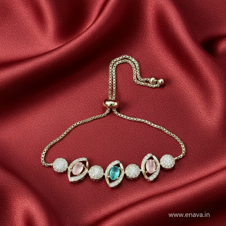 AD CZ Adjustable 2 Color Bracelet with Rhodium Plating ADBT21002 By Enava