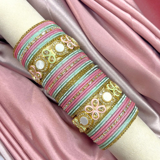 AD CZ Enamel Stone Pastel Color Designer Bangles Set by Enava