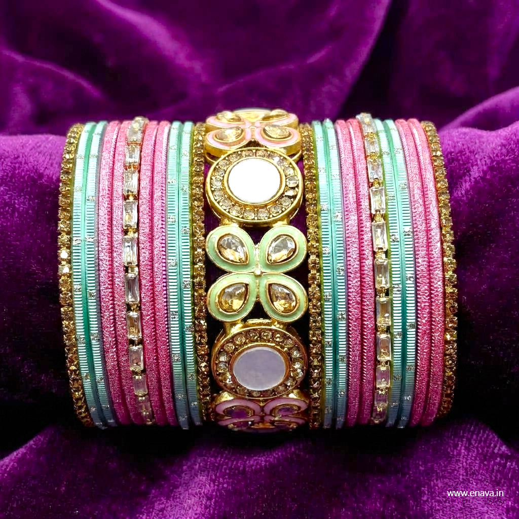 AD CZ Enamel Stone Pastel Color Designer Bangles Set by Enava