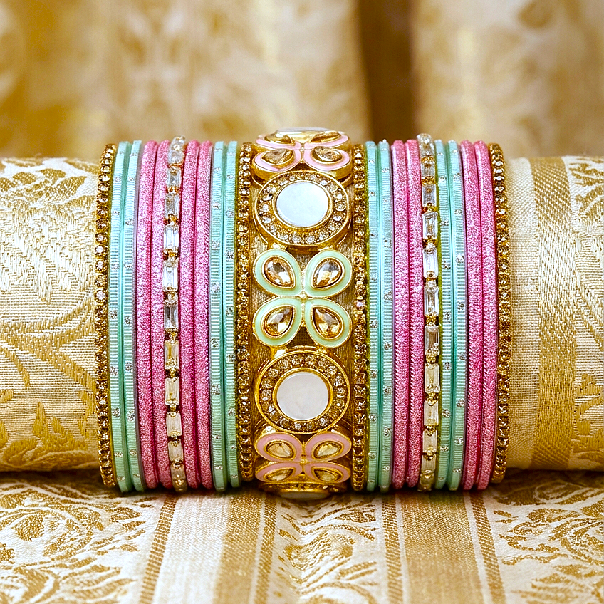 AD CZ Enamel Stone Pastel Color Designer Bangles Set by Enava