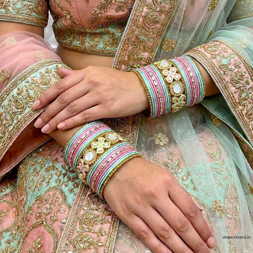 AD CZ Enamel Stone Pastel Color Designer Bangles Set by Enava