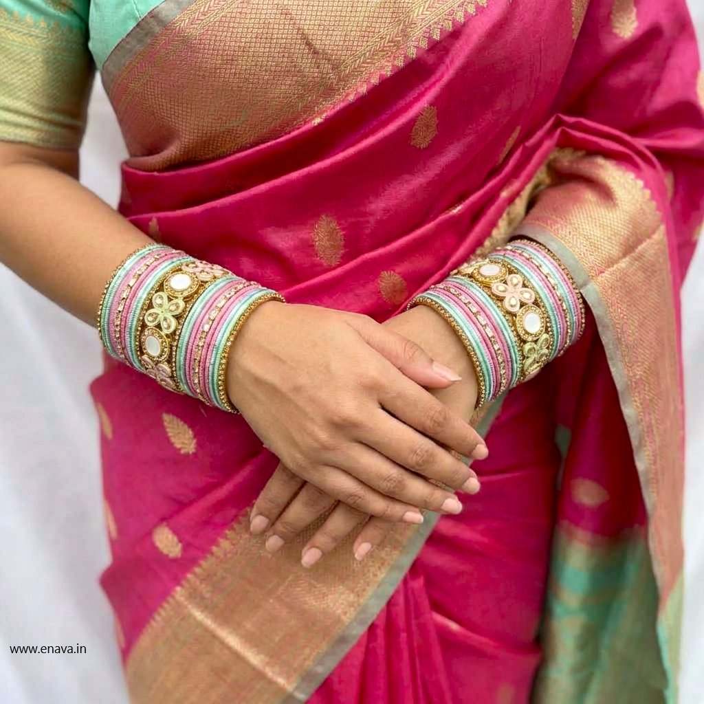AD CZ Enamel Stone Pastel Color Designer Bangles Set by Enava