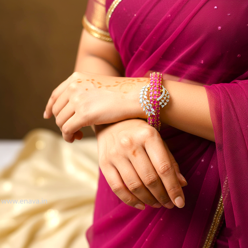 AD CZ Openable Ruby Bracelet with Gold Plating by Enava