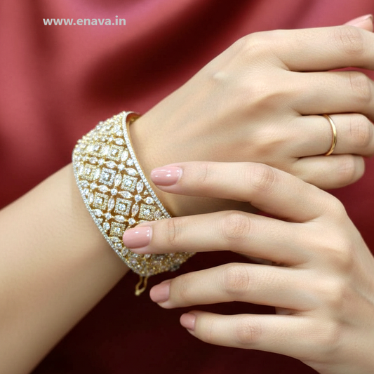 AD CZ Openable Stone Kada with golden Plating ADBT21008 By Enava