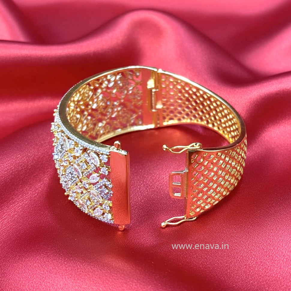 AD CZ Openable Stone Kada with golden Plating ADBT21008 By Enava