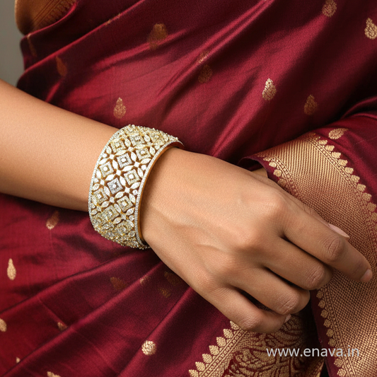 AD CZ Openable Stone Kada with golden Plating ADBT21008 By Enava