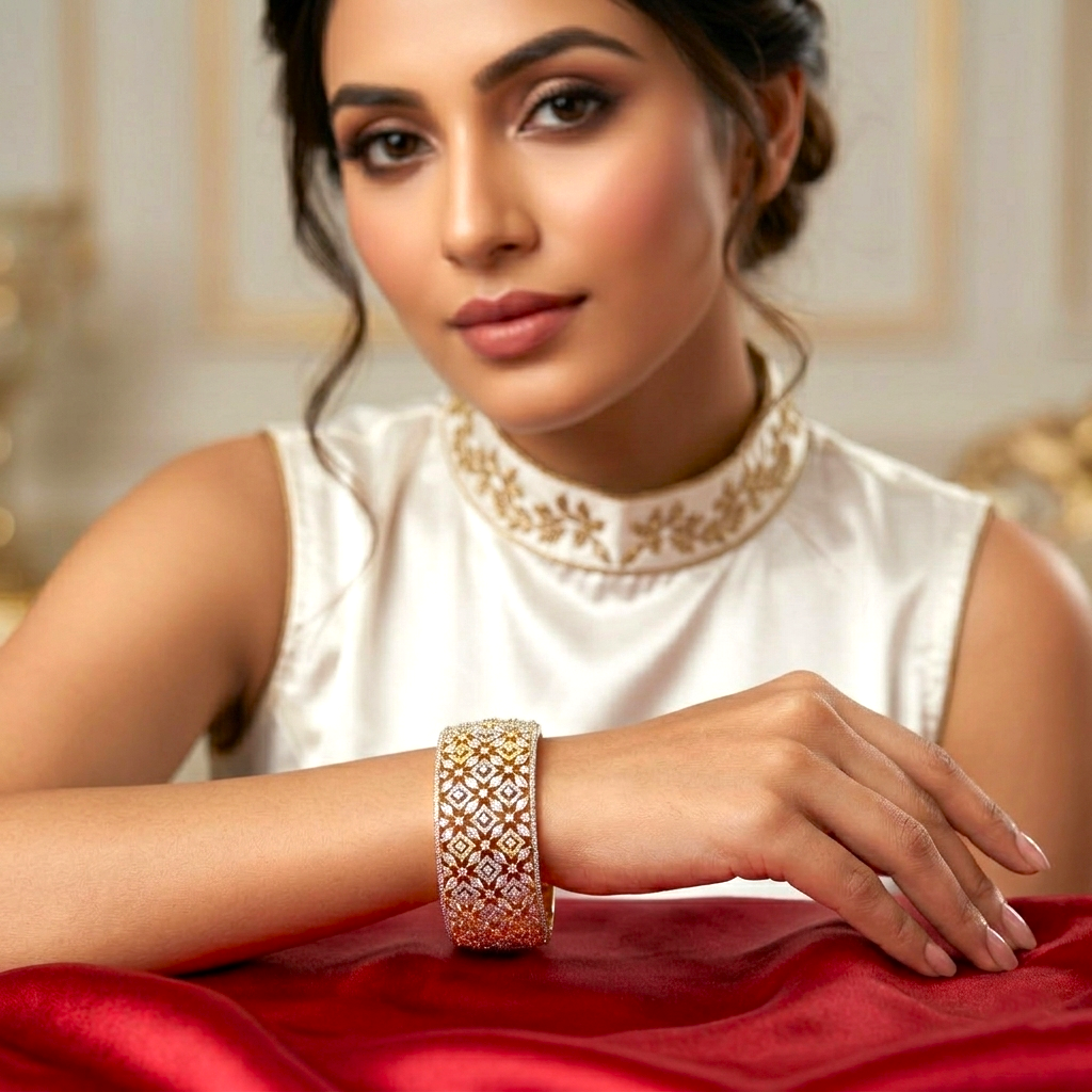 AD CZ Openable Stone Kada with golden Plating by Enava