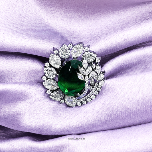 Emerald Green Stone Adjustable Ring With Black Silver Finish By Enava Ring Enava Jewels.