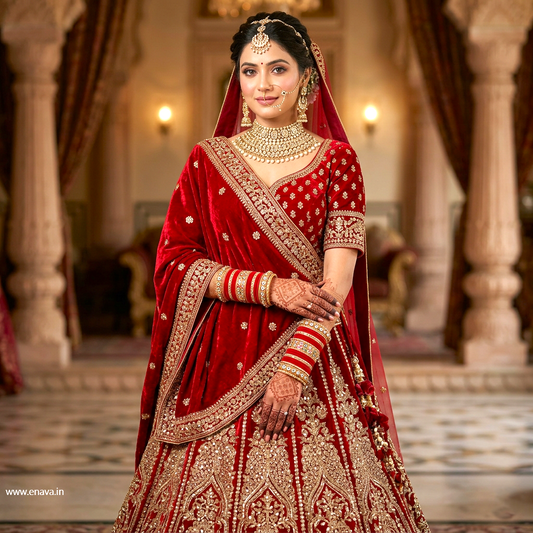 Bridal Set Kundan Stone Meenakari with Red Velvet Bangles by Enava