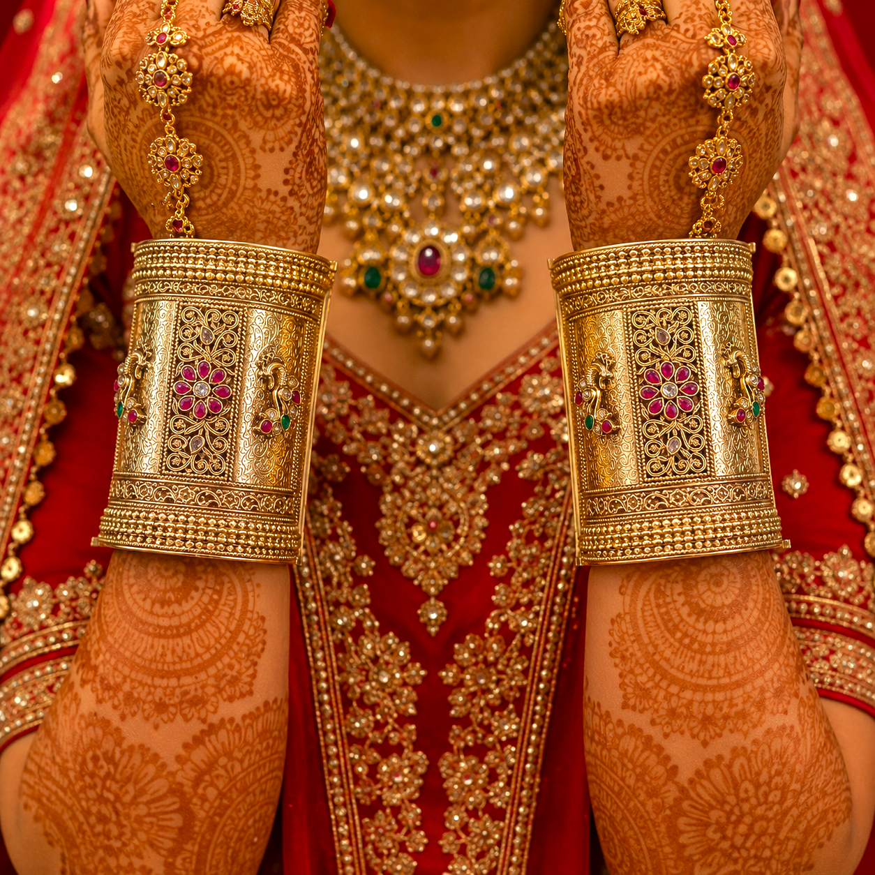 Rajwadi Padamlakshmi Broad Peacock Kundan Kada Bangles by Enava
