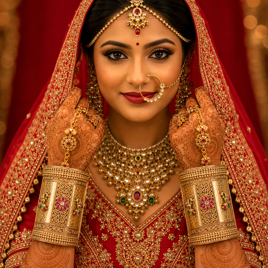 Rajwadi Padamlakshmi Broad Peacock Kundan Kada Bangles by Enava