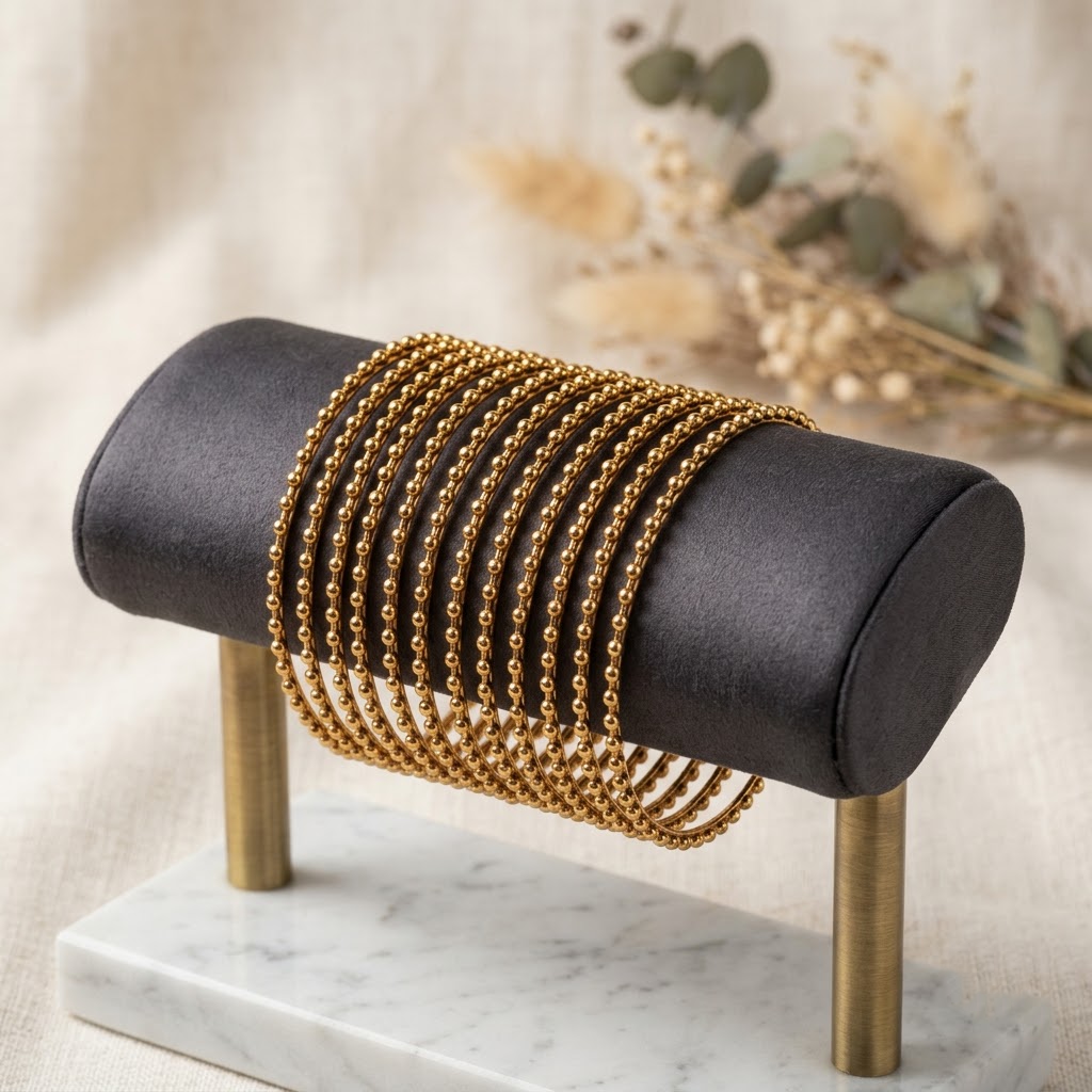 ENAVA Designer Antique Gold Dotted Filler Bangles for Women – Elegant Side and Stacking Bangles