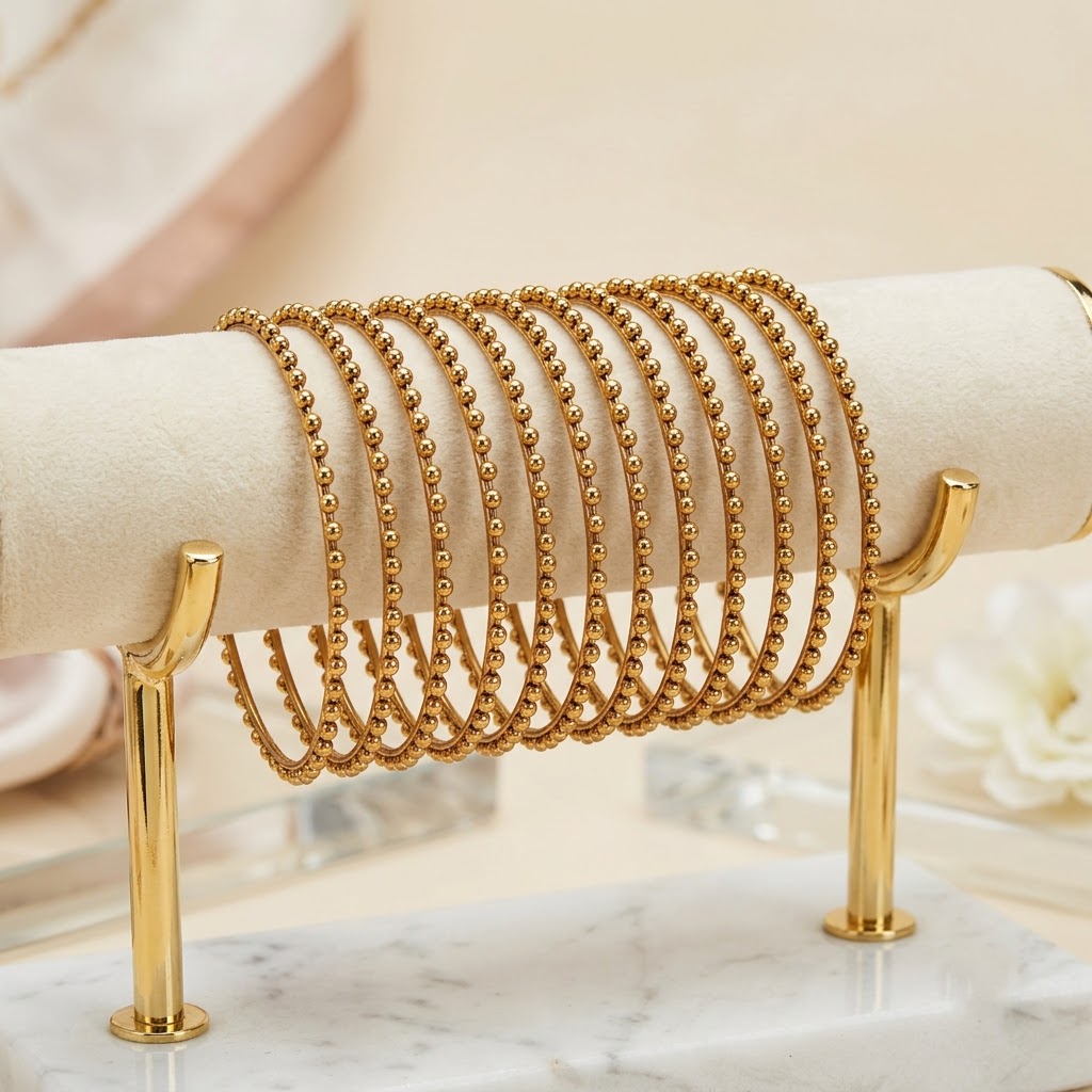 ENAVA Designer Antique Gold Dotted Filler Bangles for Women – Elegant Side and Stacking Bangles