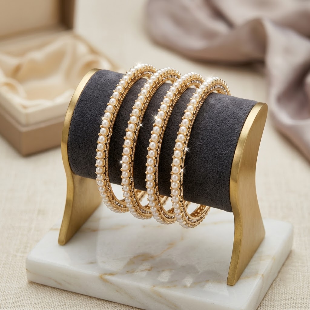 Designer Pearl Golden Filler Bangles
