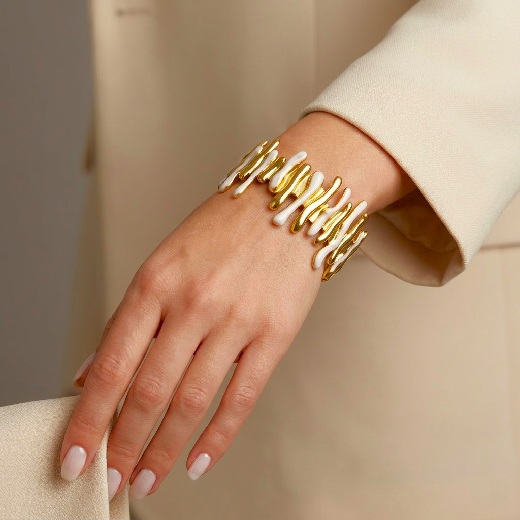 Drip Gold & Marble Finish Enamel Anti Tarnish Bracelet by Enava