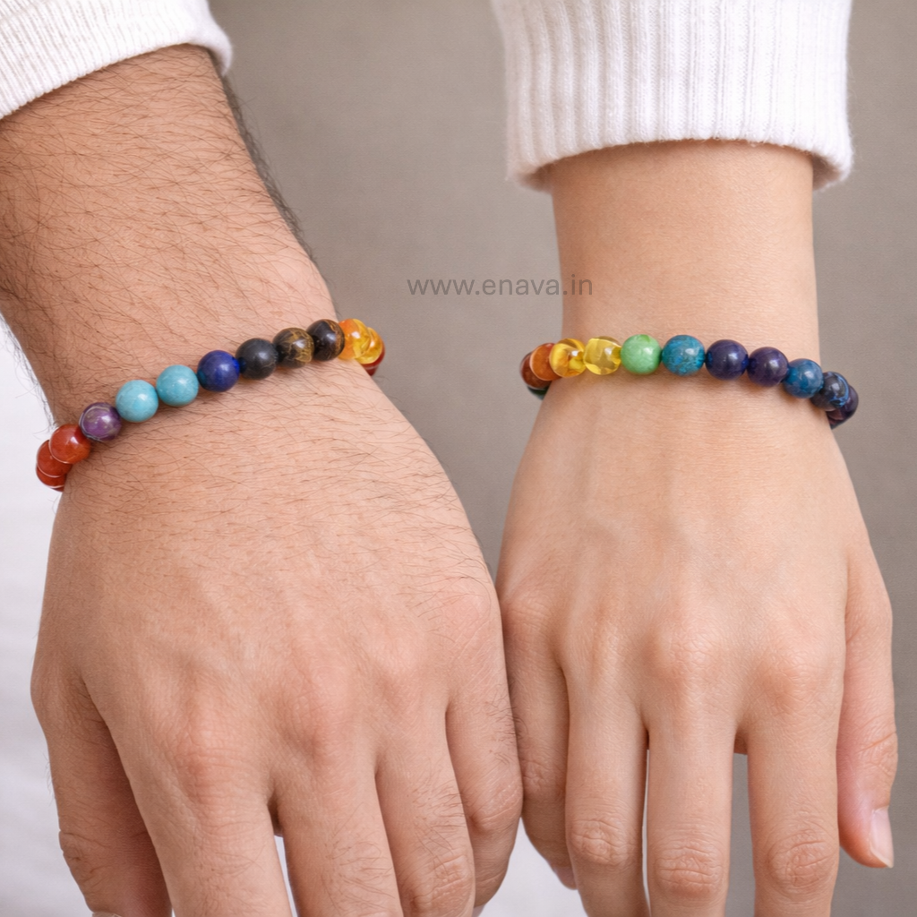 7 Chakra 8mm Healing Crystal Beads Bracelet for Reiki, Meditation, and Anxiety Relief | Amethyst, Lapis Lazuli, Sodalite, Green Aventurine, Tiger Eye, Carnelian, and Red Jasper by Enava Gems Bracelet Enava Jewels.