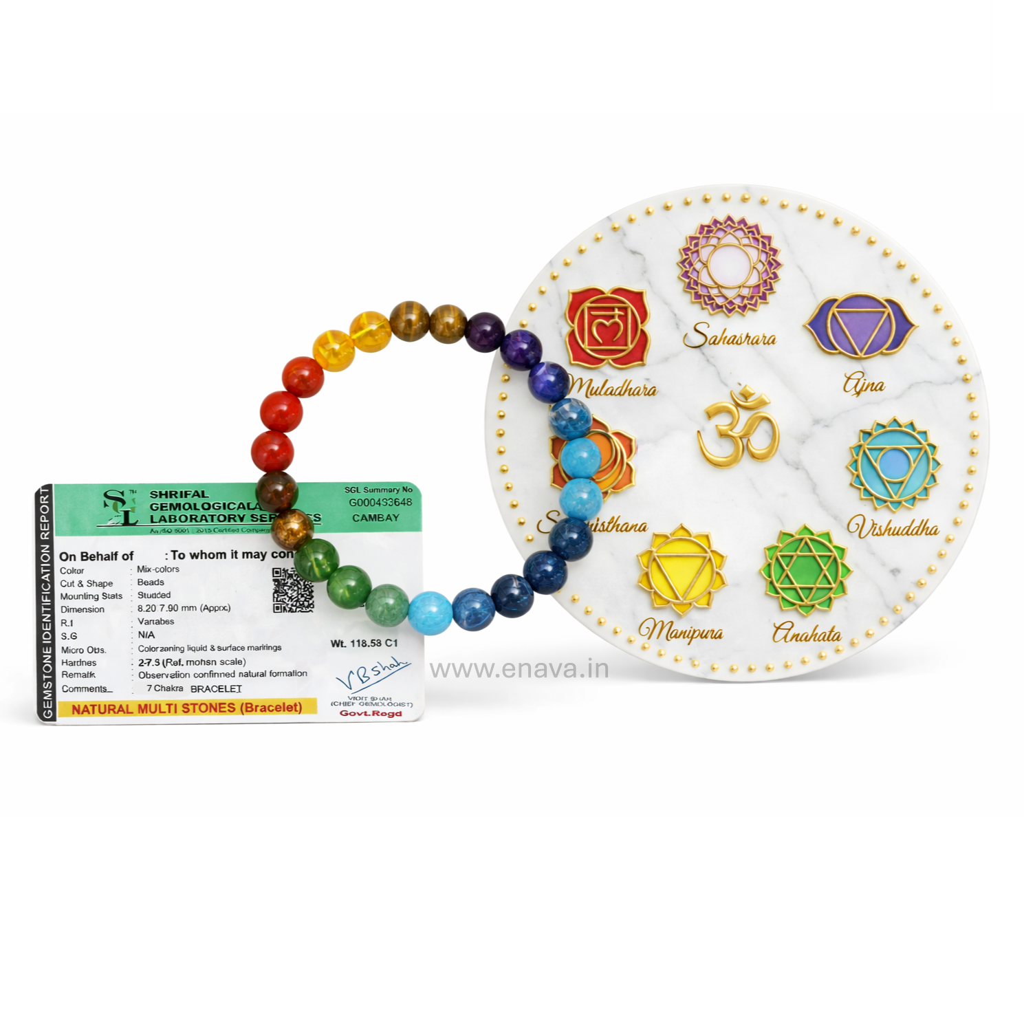 7 Chakra 8mm Healing Crystal Beads Bracelet for Reiki, Meditation, and Anxiety Relief | Amethyst, Lapis Lazuli, Sodalite, Green Aventurine, Tiger Eye, Carnelian, and Red Jasper by Enava Gems Bracelet Enava Jewels.