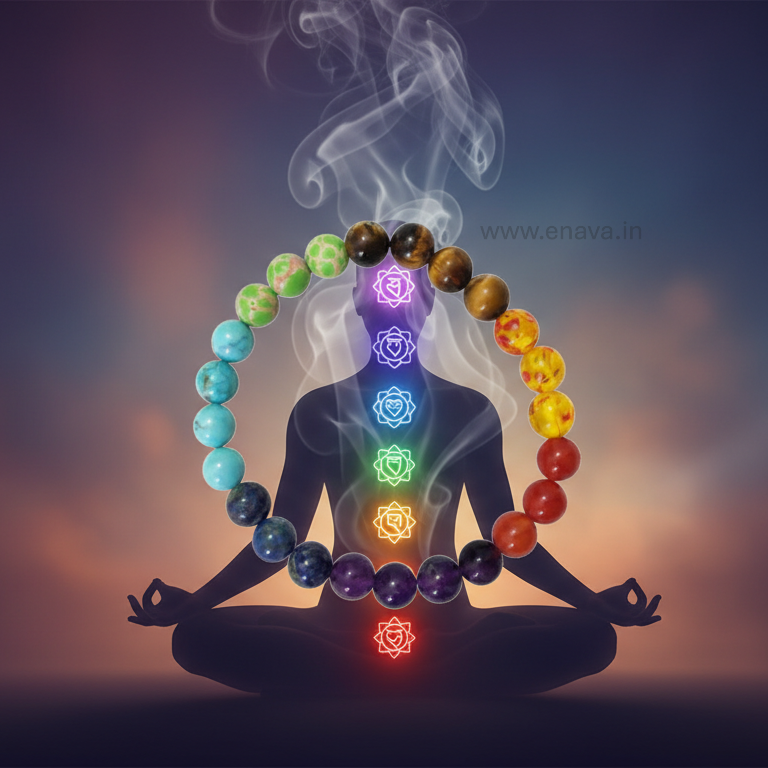7 Chakra 8mm Healing Crystal Beads Bracelet for Reiki, Meditation, and Anxiety Relief | Amethyst, Lapis Lazuli, Sodalite, Green Aventurine, Tiger Eye, Carnelian, and Red Jasper by Enava Gems Bracelet Enava Jewels.