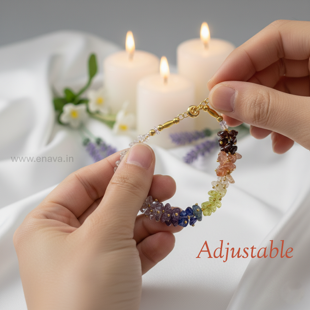7 Chakra Chips Bracelet | Healing Crystal Chips for Reiki, Meditation, and Anxiety Relief | Amethyst, Lapis Lazuli, Sodalite, Green Aventurine, Tiger Eye, Carnelian, and Red Jasper by Enava Gems Bracelet Enava Jewels.
