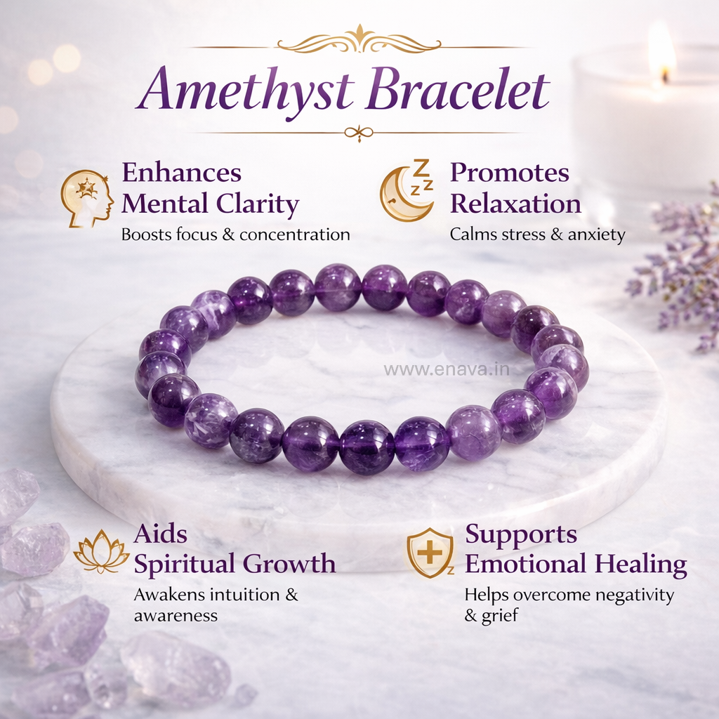 Amethyst Healing Crystal for Calmness & Spiritual Growth | Meditation & Energy Gemstone Bracelet by Enava Gems Bracelet Enava Jewels.