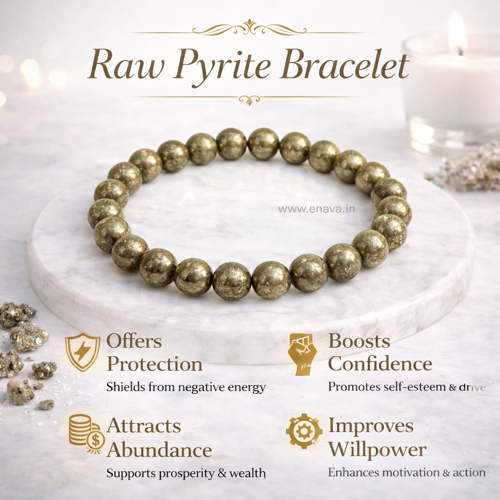 Raw Pyrite Certified Bracelet | Attracts Money and Boost Confidence, Prosperity, Success by Enava Gems Bracelet Enava Jewels.