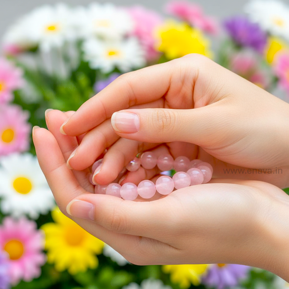 Love Energy Rose Quartz Beads Bracelet for Compassion, Self Love & Emotional Balance by Enava Gems Bracelet Enava Jewels.