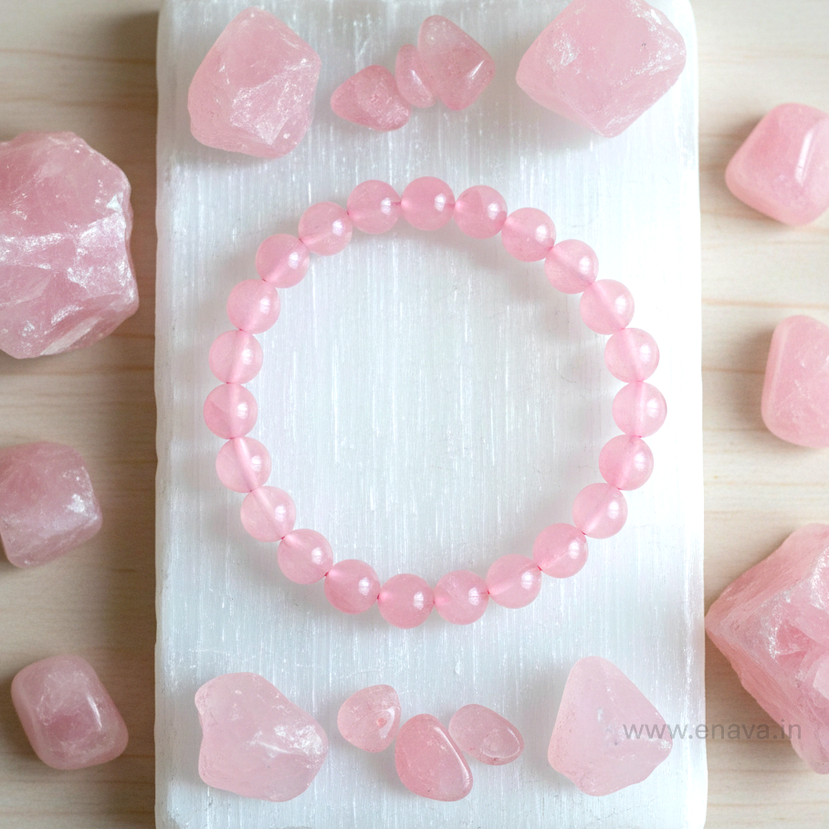 Love Energy Rose Quartz Beads Bracelet for Compassion, Self Love & Emotional Balance by Enava Gems Bracelet Enava Jewels.