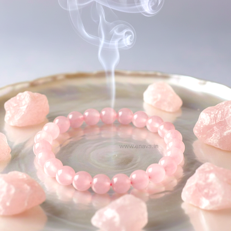 Love Energy Rose Quartz Beads Bracelet for Compassion, Self Love & Emotional Balance by Enava Gems Bracelet Enava Jewels.