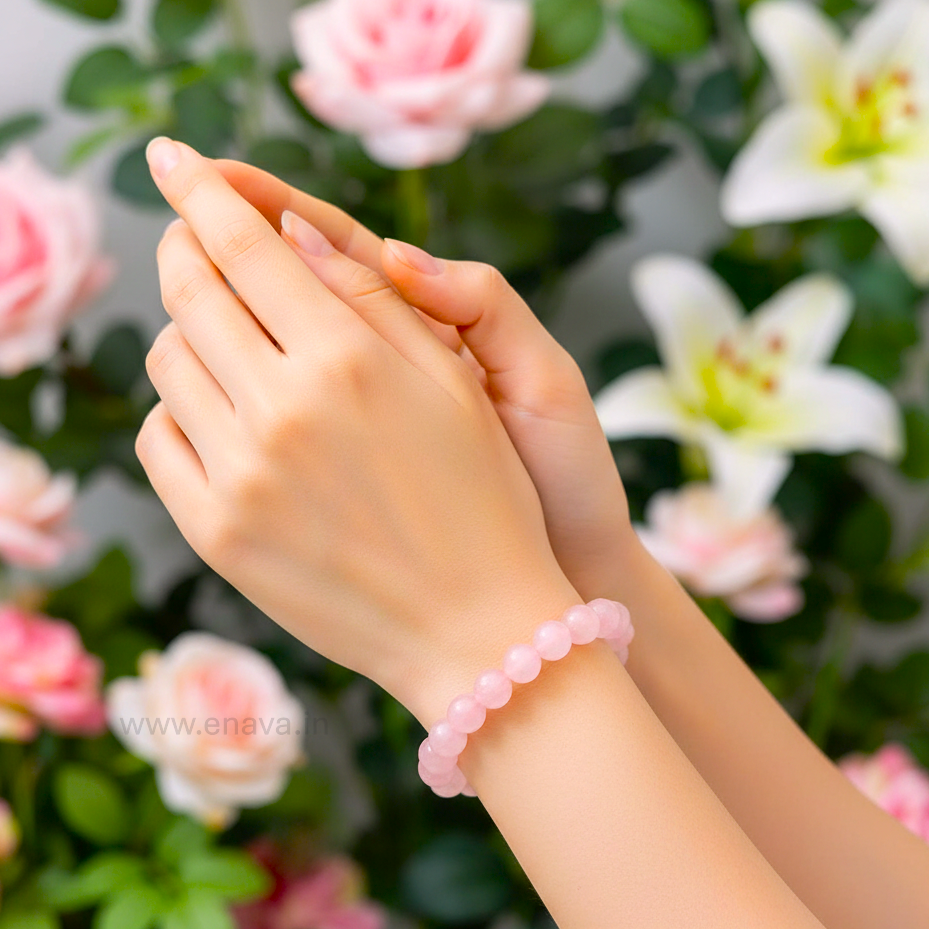 Love Energy Rose Quartz Beads Bracelet for Compassion, Self Love & Emotional Balance by Enava Gems Bracelet Enava Jewels.