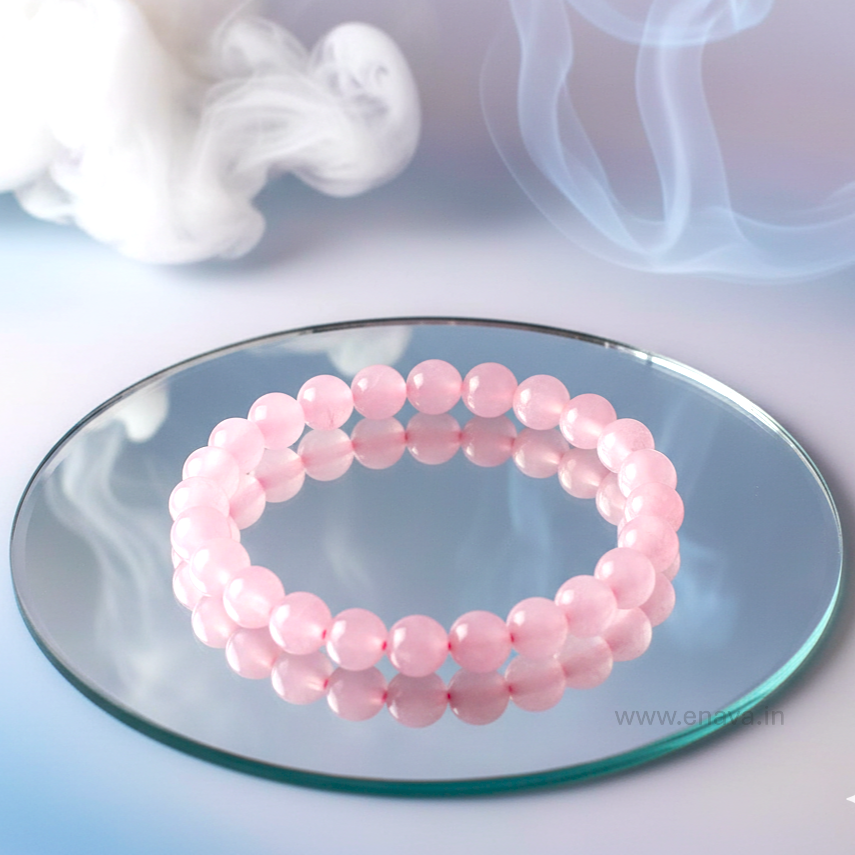 Love Energy Rose Quartz Beads Bracelet for Compassion, Self Love & Emotional Balance by Enava Gems Bracelet Enava Jewels.