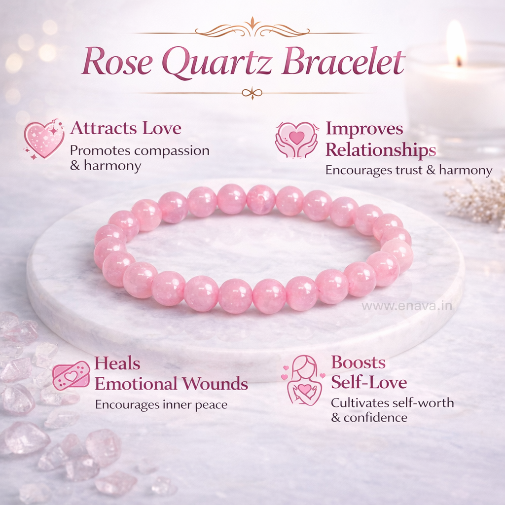 Love Energy Rose Quartz Beads Bracelet for Compassion, Self Love & Emotional Balance by Enava Gems Bracelet Enava Jewels.