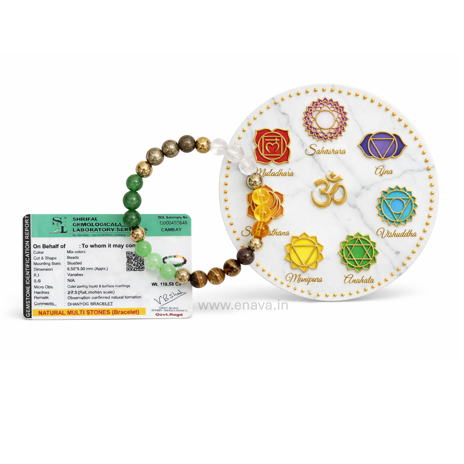 Dhana Yog Certified Bracelet | Money Magnet attracts Wealth & Financial Prosperity | Pyrite, Citrine, Aventurine, Tiger Eye, Green Jade & Natural Spahtic by Enava Gems Bracelet Enava Jewels.
