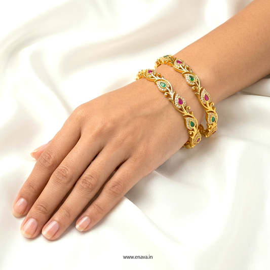 Floral Bliss Gold Plated CZ AD Bangles