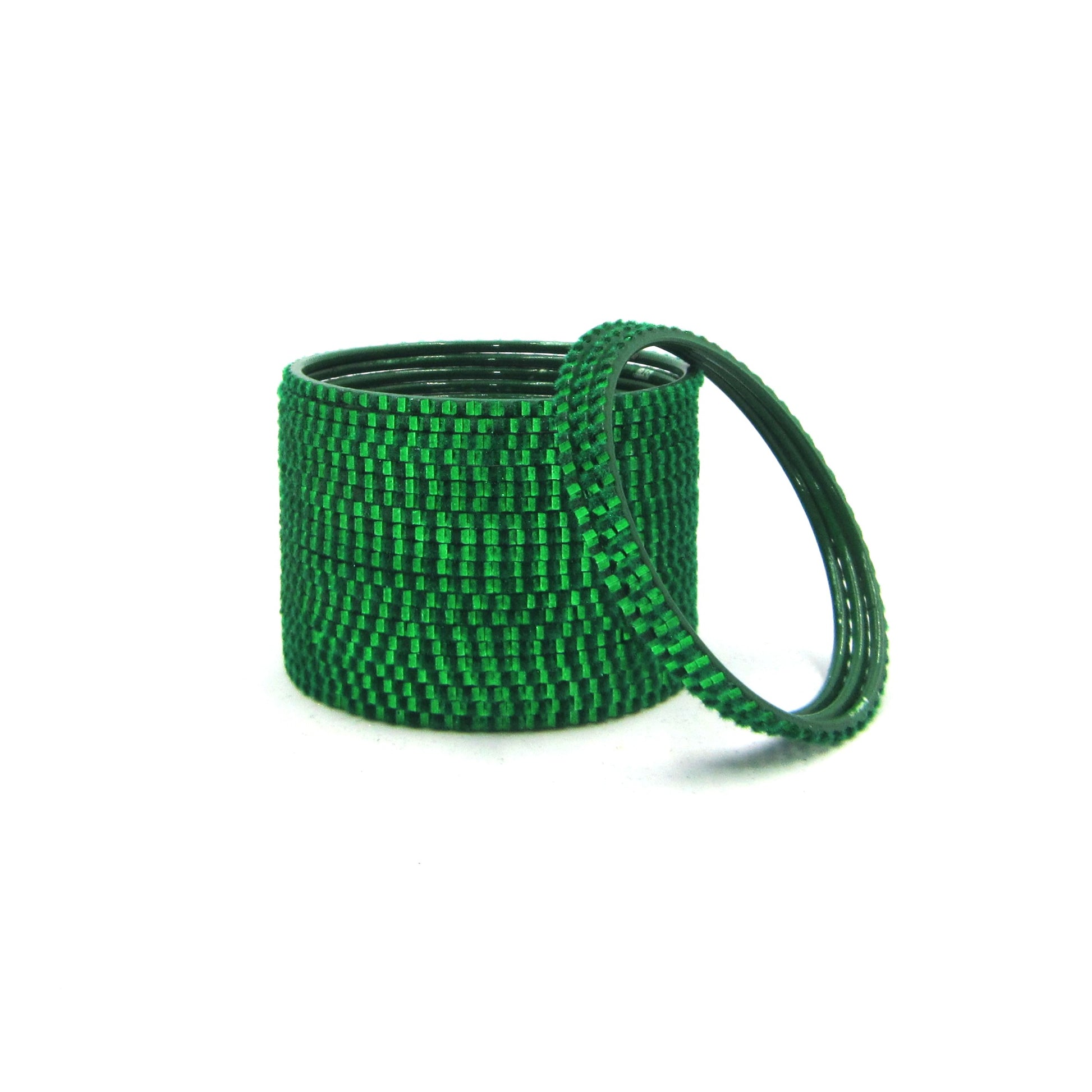 Glam Green Metal 24 Bangles by ENAVA featuring an elegant velvet and glossy finish. Premium Plain Designer Metal Bangles for women, ideal for weddings, festive occasions, parties, and everyday styling.